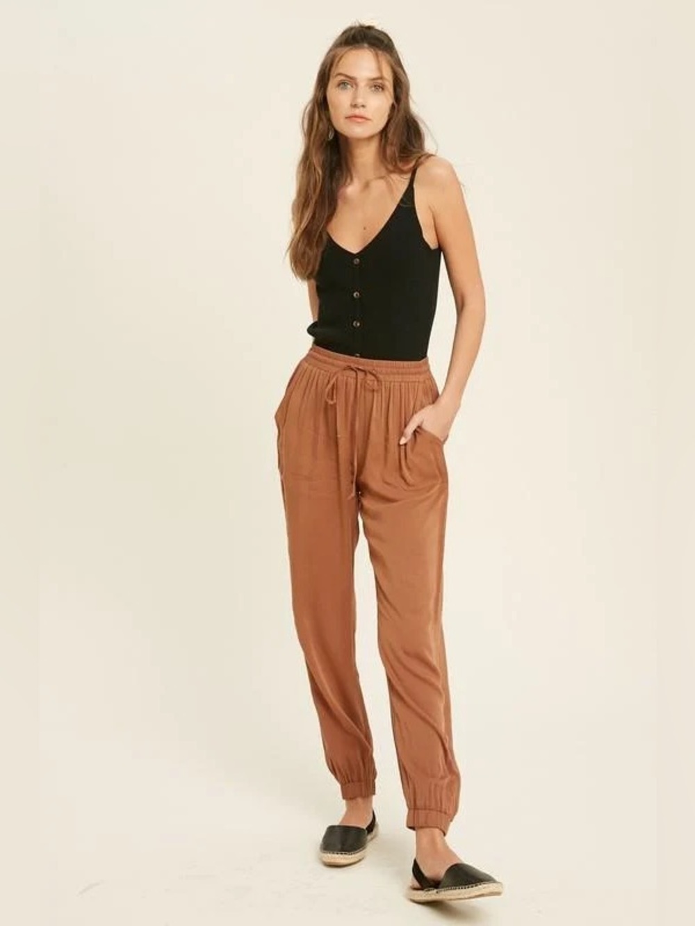 Anthropologie Cloth + Stone Elastic Waist Joggers In Terracotta Size XS TENCEL